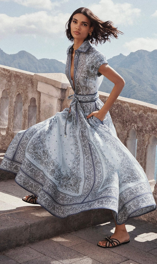 Zimmerman - Gathered Shirt and Midi Skirt Set