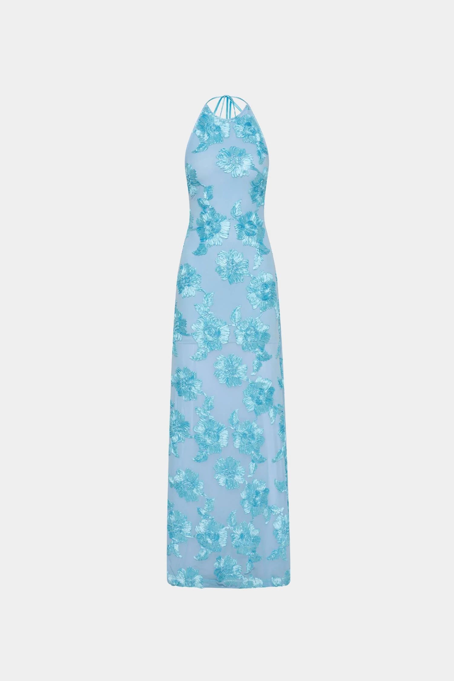 With Harper Lu - Embellished Backless Maxi Dress - Baby Blue  No Strings  Dress Hire