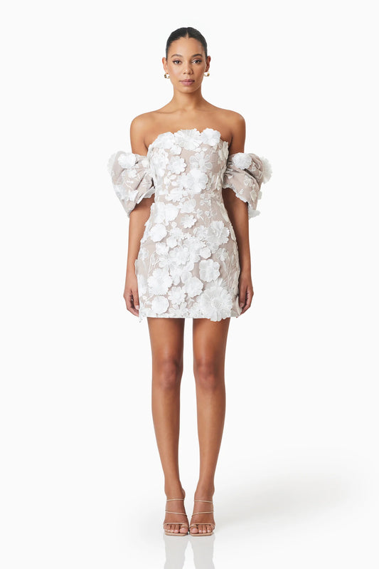 Elliat - Perry Floral Embellished Mini Dress in White