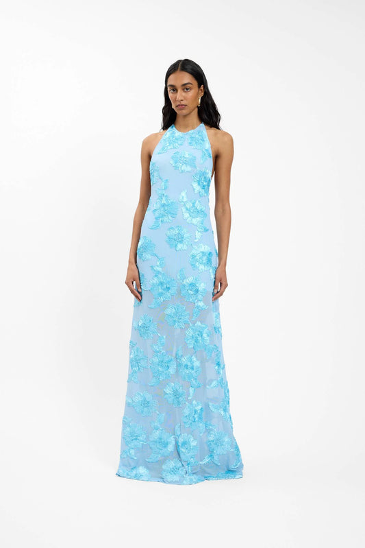 With Harper Lu - Embellished Backless Maxi Dress - Baby Blue