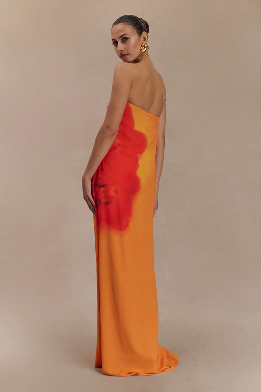 Meshki - Amaya Strapless Chiffon Maxi Dress - Koi Orchid Print