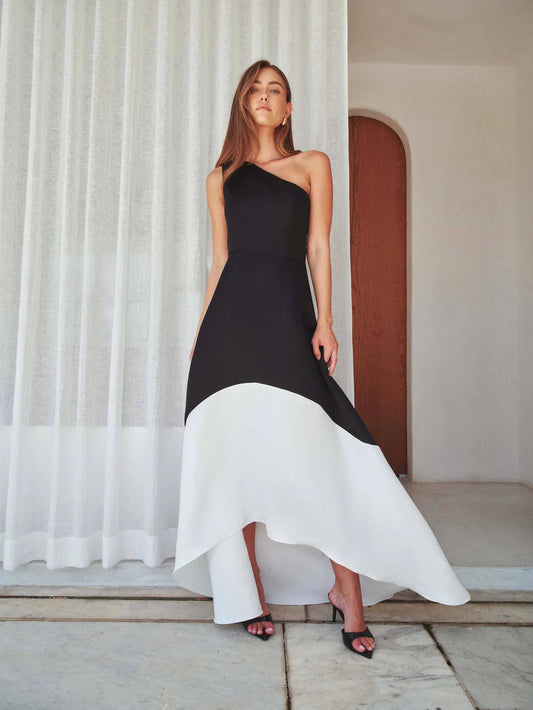 Elliat - Sorrel One Shoulder Gown in Black & White