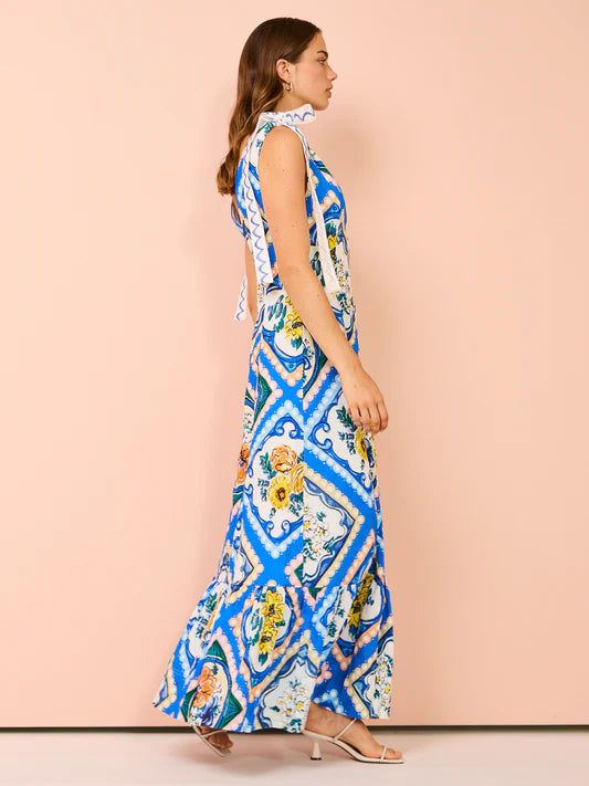By Nicola - Adoncia Tie Shoulder Maxi Dress in Azure Floral