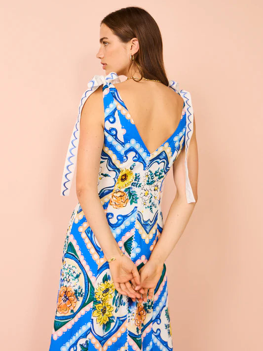 By Nicola - Adoncia Tie Shoulder Maxi Dress in Azure Floral