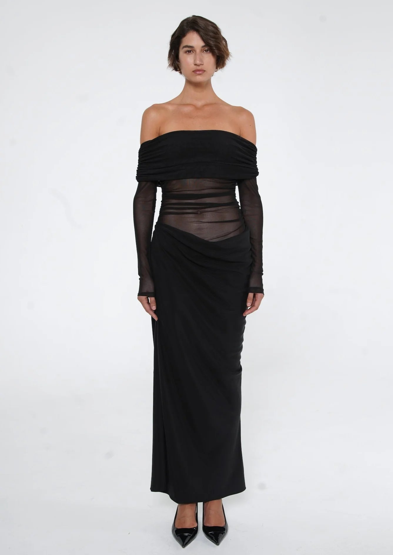 Benni - Yasmin Off Shoulder Maxi Dress - Black  No Strings Dress Hire