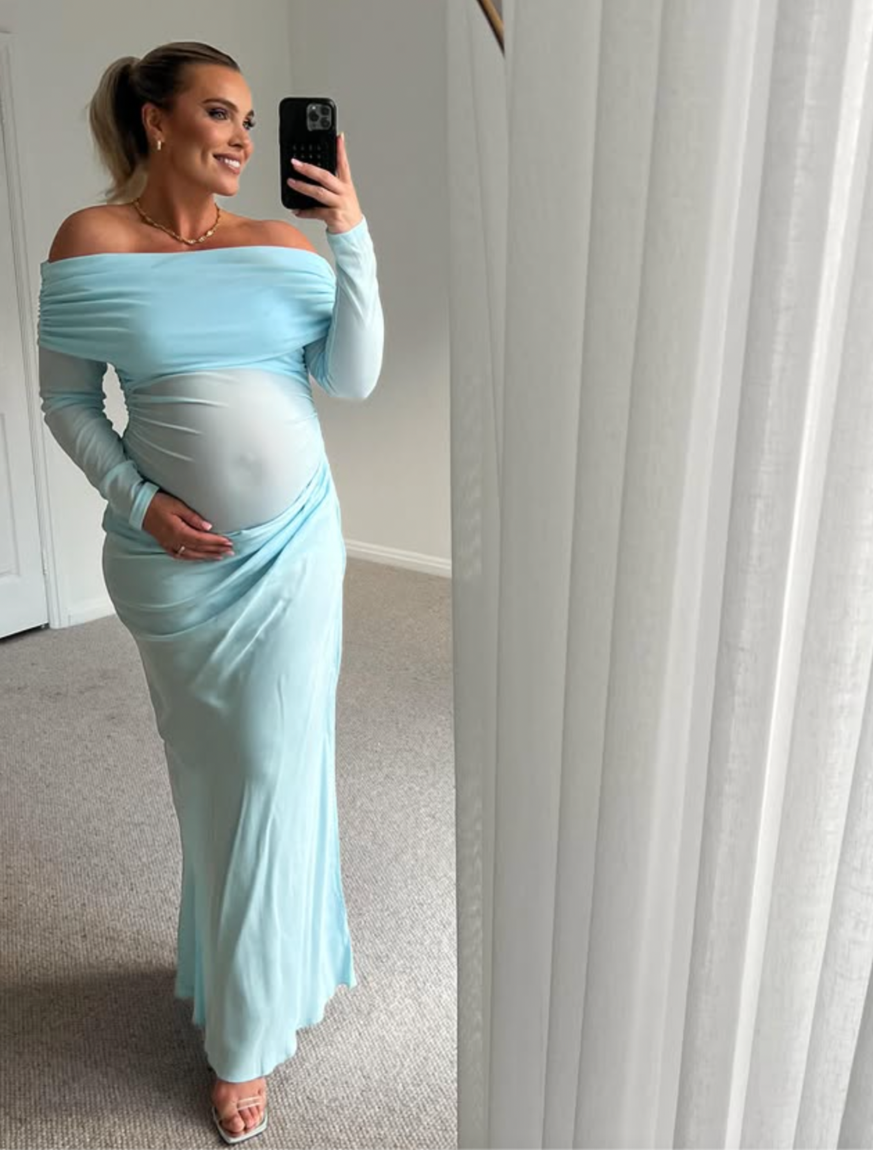 Benni - Yasmin Off-Shoulder Maxi Dress - Baby Blue