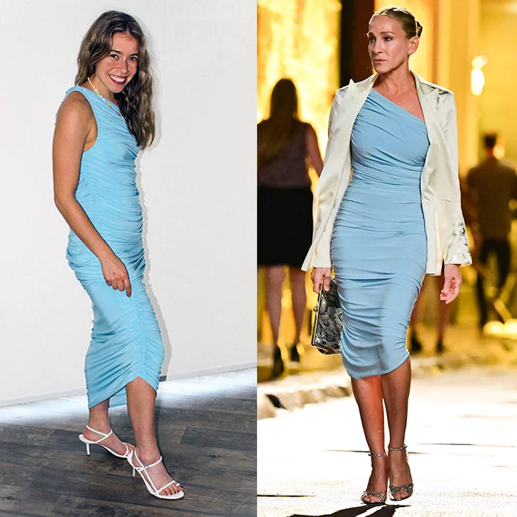 norma kamali blue one shoulder dress Norma Kamali One Shoulder Mini Dress | Blue