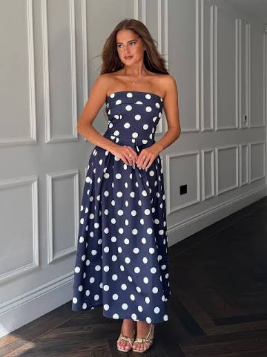 Pasduchas - Dottie Strapless Midi - Navy/Cream
