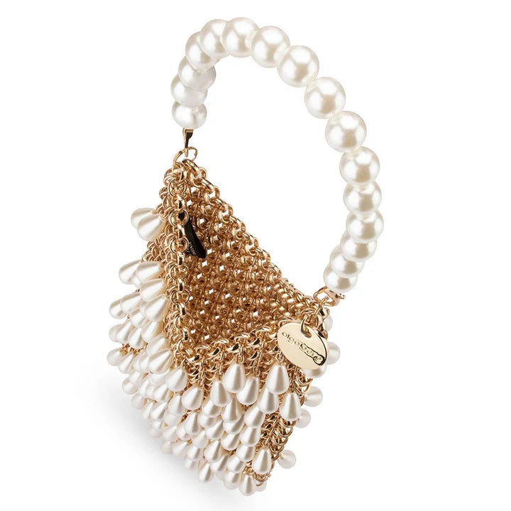 Olga Berg - Jaden Pearl and Gold Chainmail Bag