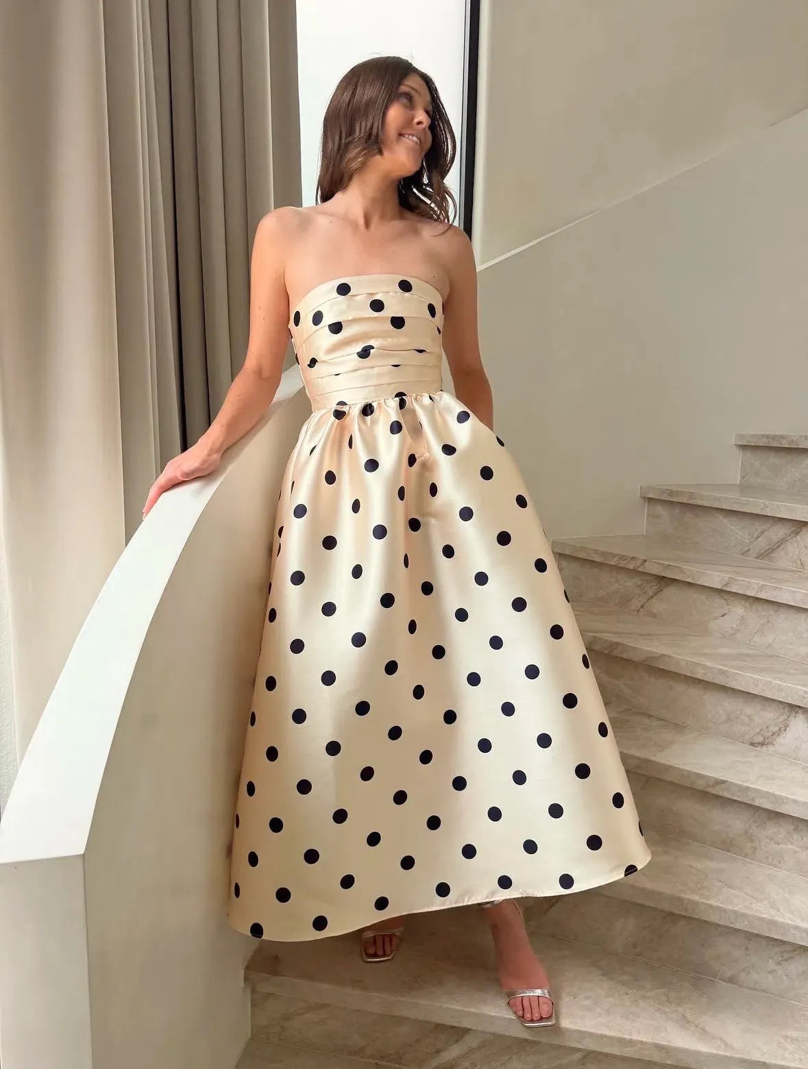 Pasduchas - Dottie Strapless Midi - Cream/Black