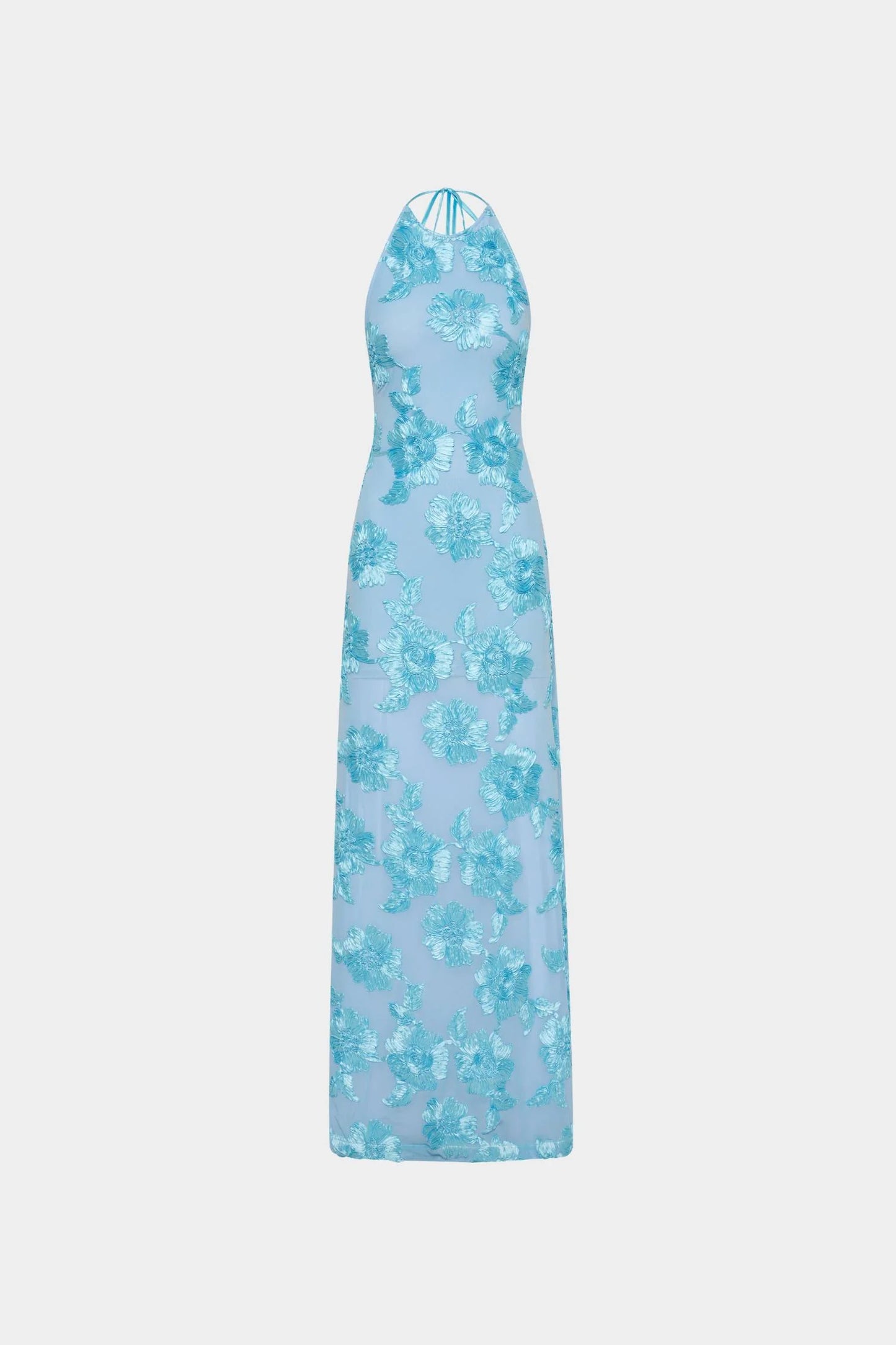 With Harper Lu - Embellished Backless Maxi Dress - Baby Blue