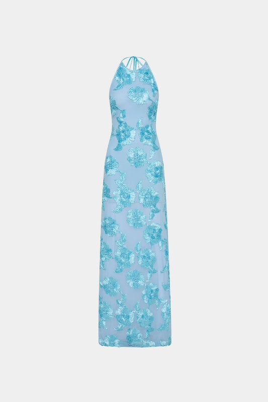 With Harper Lu - Embellished Backless Maxi Dress - Baby Blue