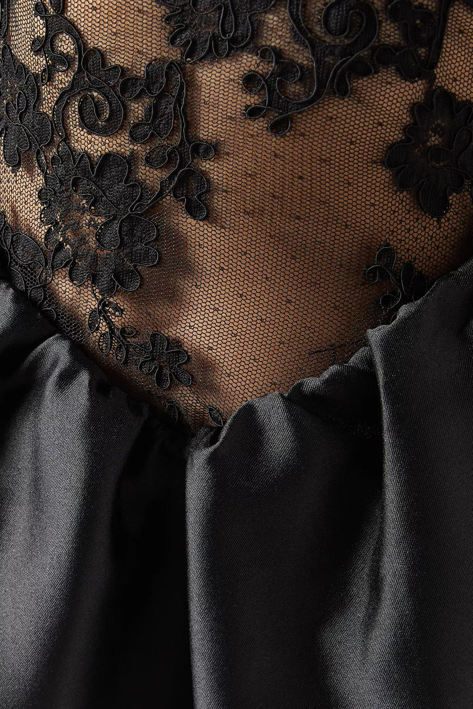 Self-Portrait - Lace-trim Taffeta Maxi Dress - Black