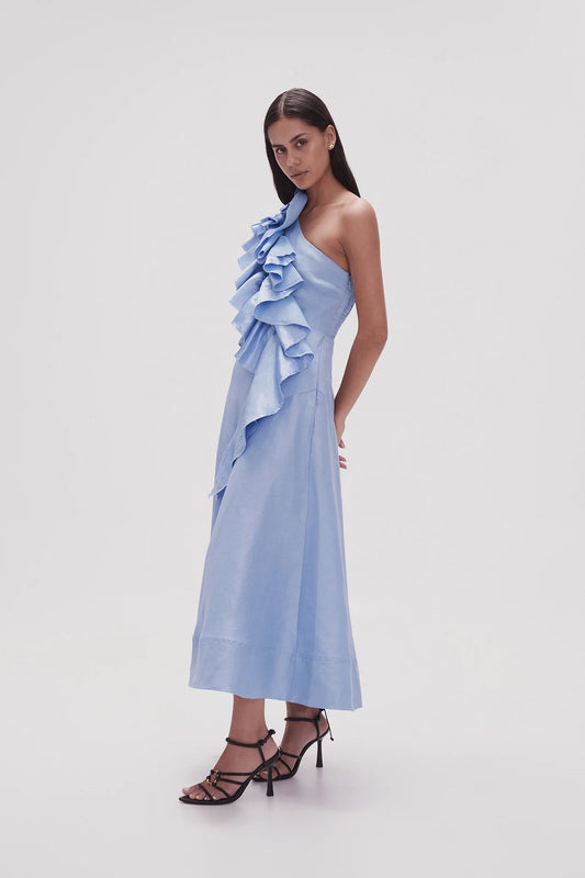 AJE - Adelia Ruffle Midi Dress - Light Sky