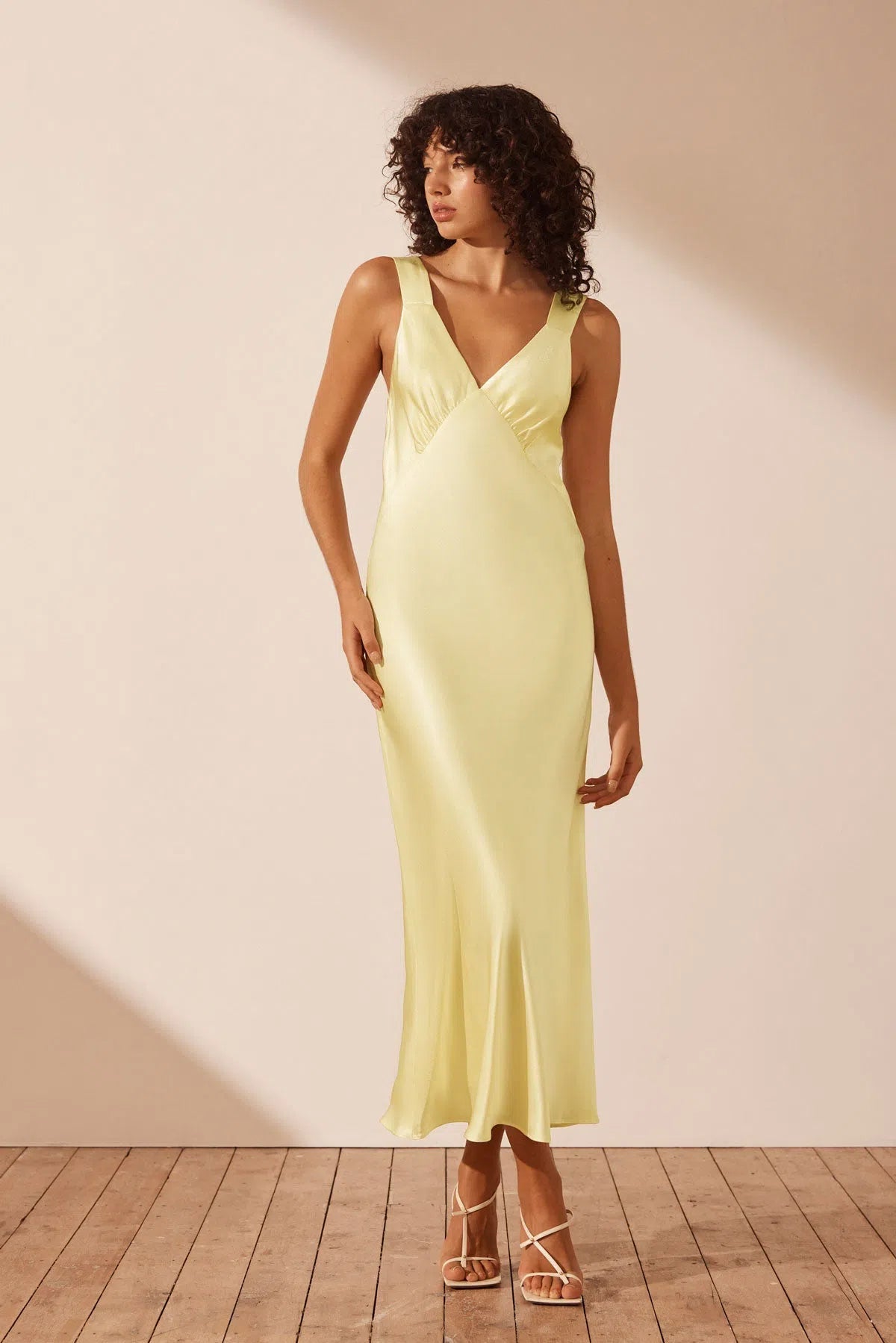 Shona Joy - La Lune Plunged Cross Back Midi Dress in Lemon
