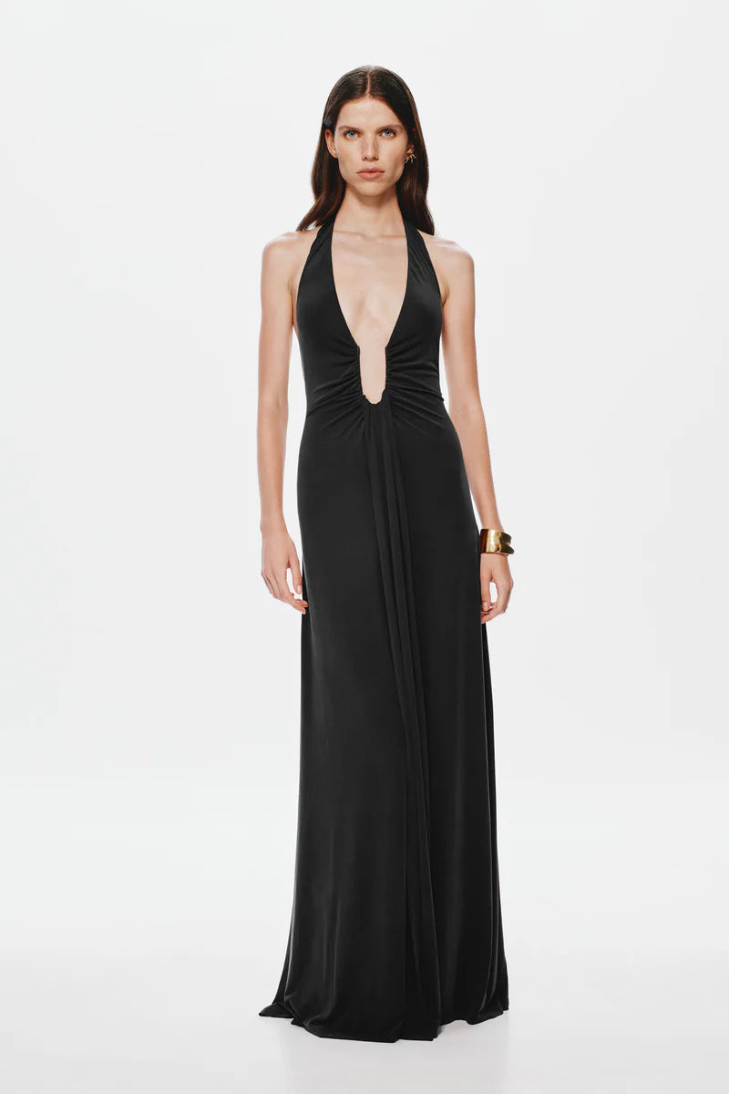 Misha - Jennifer Cupro Maxi Dress Black