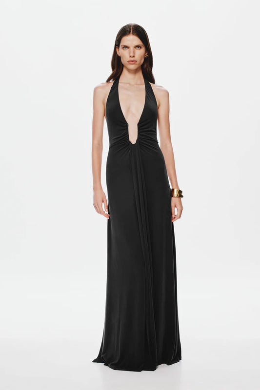 Misha - Jennifer Cupro Maxi Dress Black