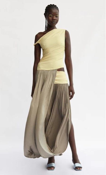 Bec + Bridge - Serene Boatneck Maxi Cut Out Dress in Citrus Taupe.