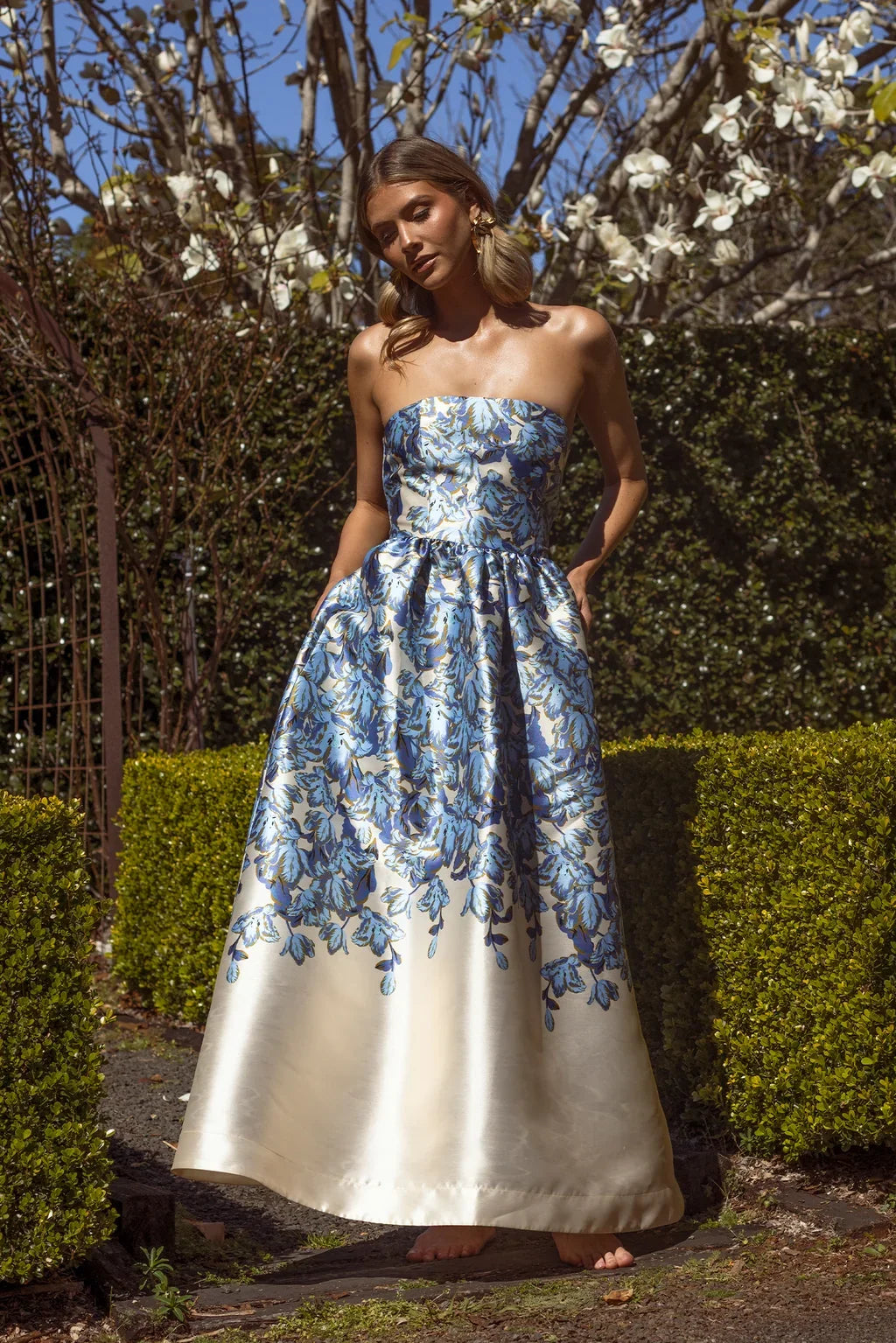 Pasduchas - Lola Strapless Midi Dress - Bluebell Floral