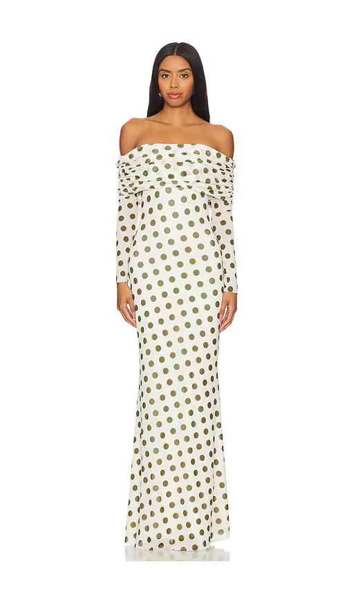 AFRM - Thelma Dress In Birch Dot, Green