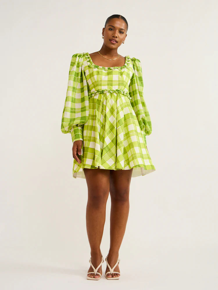 Acler - Mellor Mini Dress in Citron Check Print