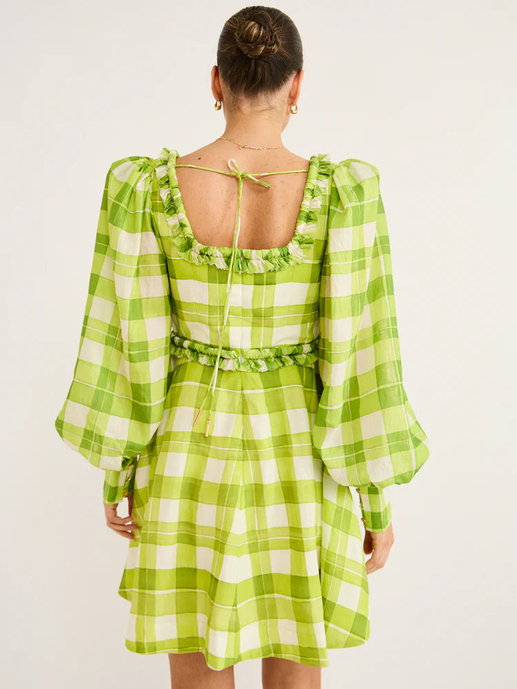 Acler - Mellor Mini Dress in Citron Check Print