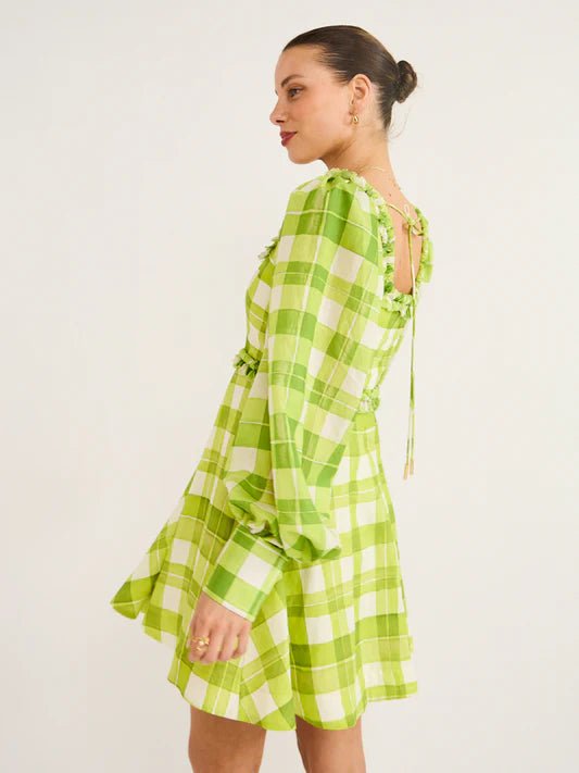 Acler - Mellor Mini Dress in Citron Check Print