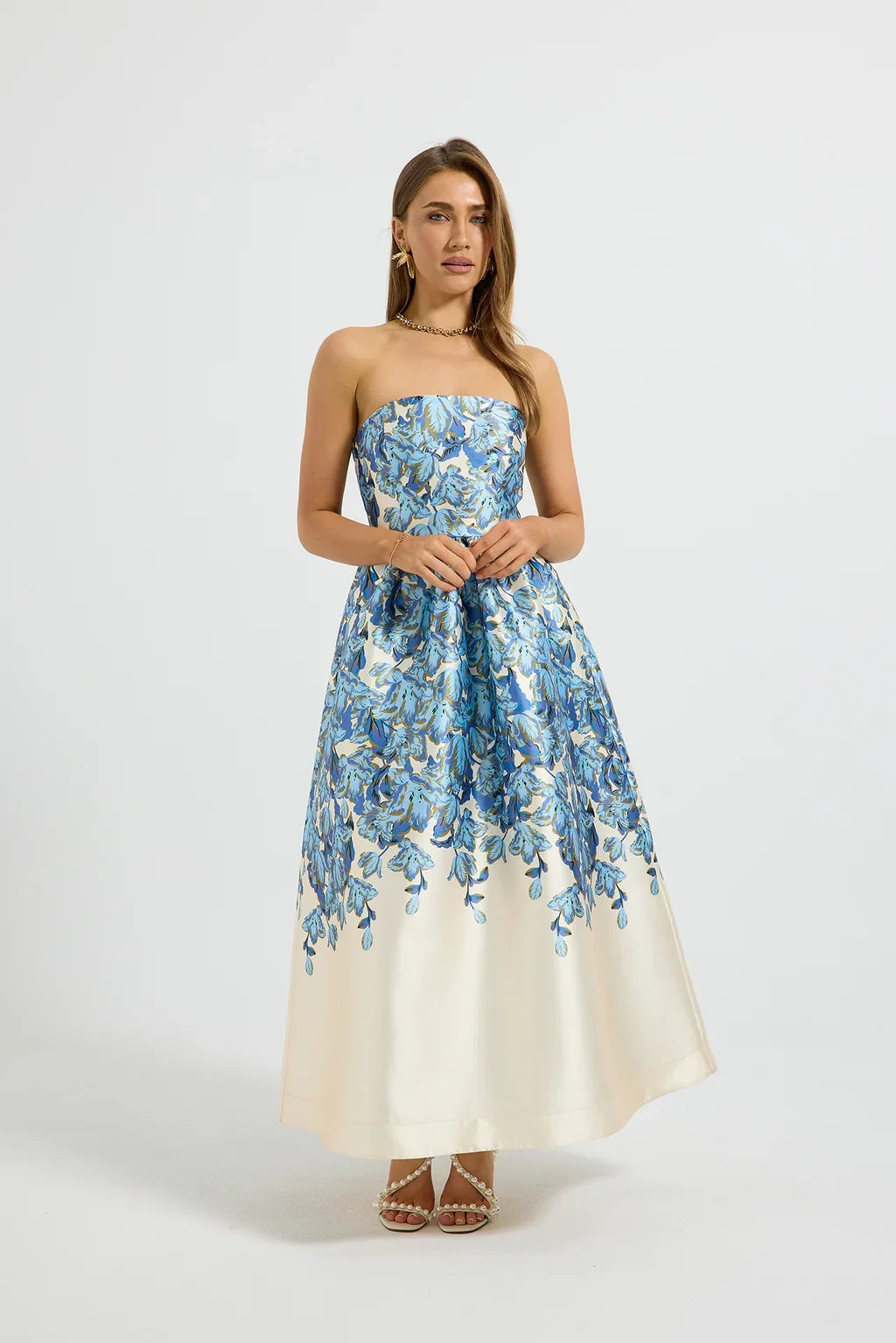 Pasduchas - Lola Strapless Midi Dress - Bluebell Floral