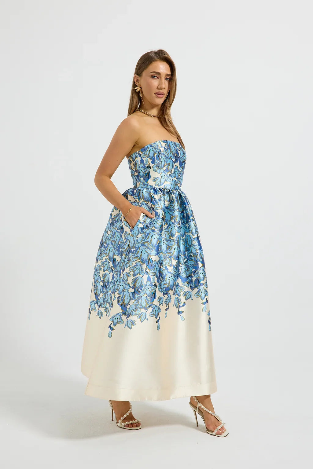 Pasduchas - Lola Strapless Midi Dress - Bluebell Floral