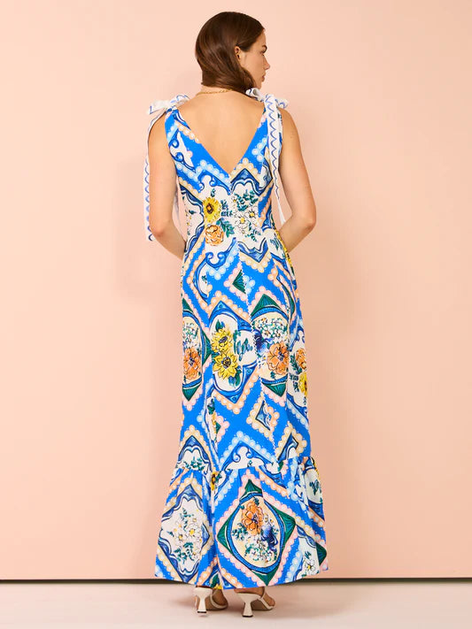 By Nicola - Adoncia Tie Shoulder Maxi Dress in Azure Floral