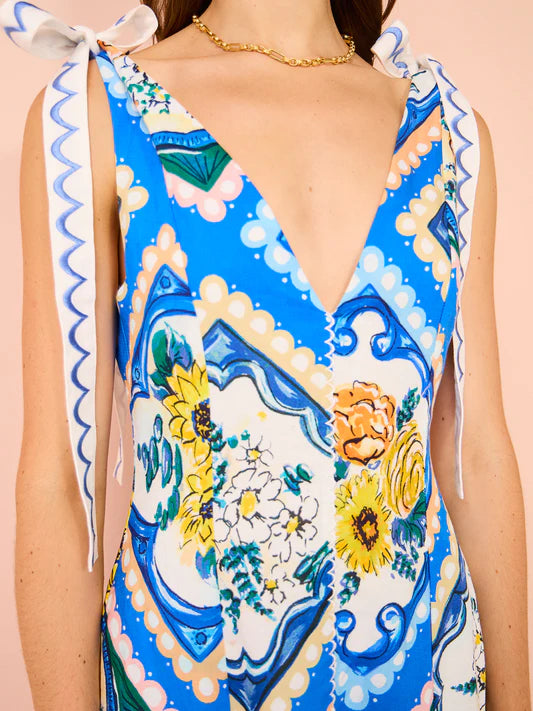 By Nicola - Adoncia Tie Shoulder Maxi Dress in Azure Floral