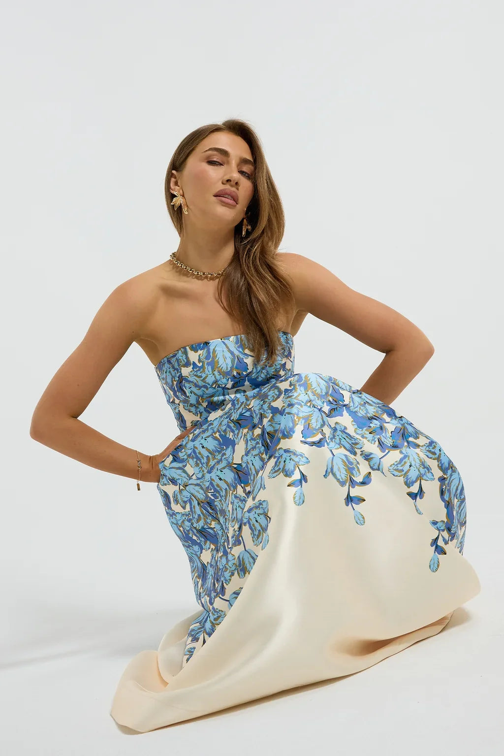 Pasduchas - Lola Strapless Midi Dress - Bluebell Floral