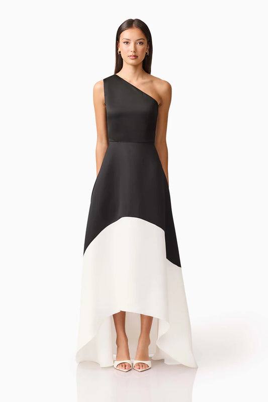 Elliat - Sorrel One Shoulder Gown in Black & White