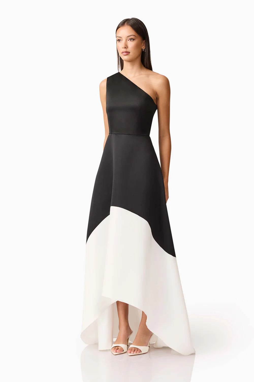 Elliat - Sorrel One Shoulder Gown in Black & White
