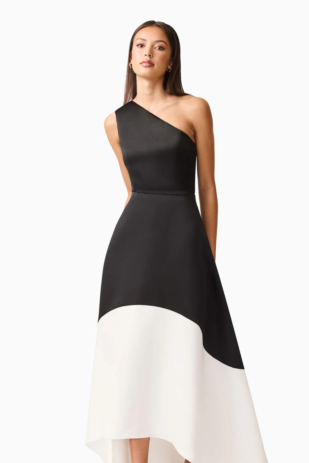 Elliat - Sorrel One Shoulder Gown in Black & White