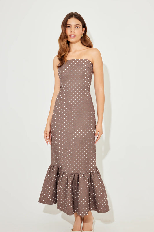 Odd Muse - The Ultimate Muse Strapless Peplum Hem Midi Dress - Brown