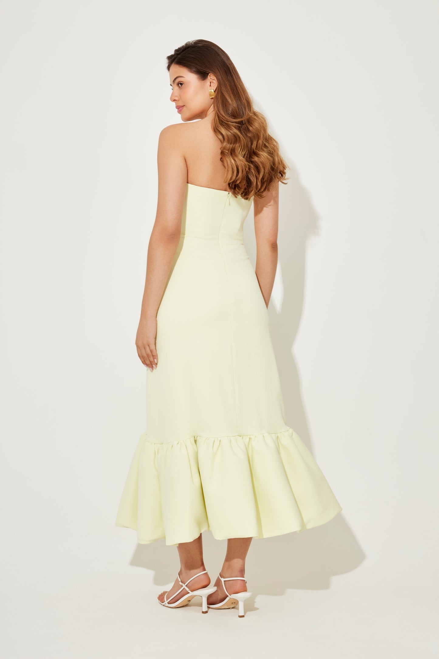 Odd Muse - The Ultimate Muse Strapless Peplum Hem Midi Dress - Lime Cream