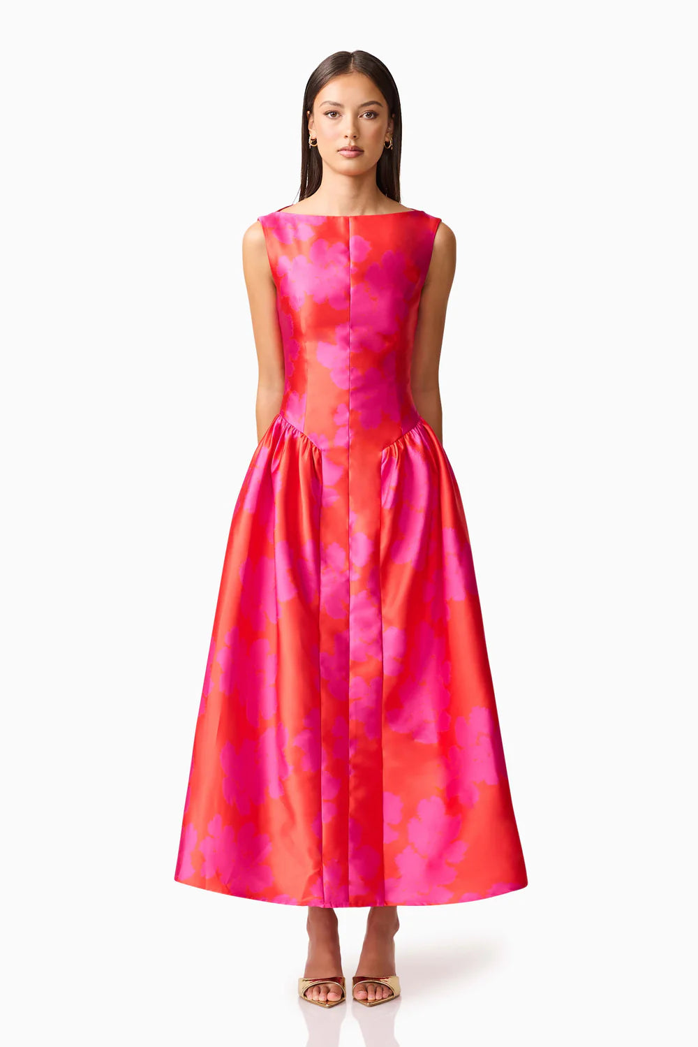 Elliat - Eloise A-Line Midi Dress in Pink & Red