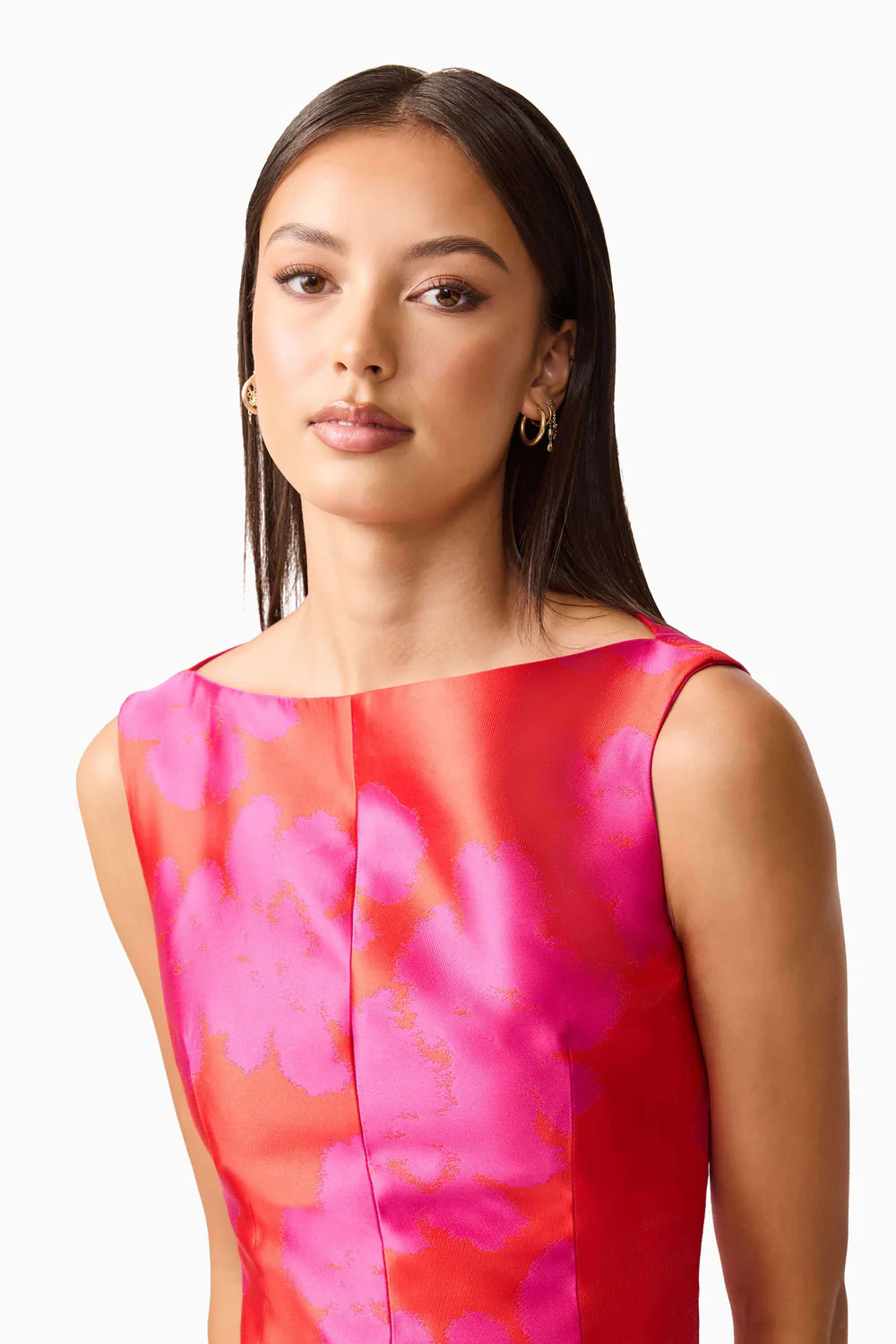 Elliat - Eloise A-Line Midi Dress in Pink & Red No Strings Dress Hire Elliat - Eloise A-Line Midi Dress in Pink & Red No Strings Dress Hire