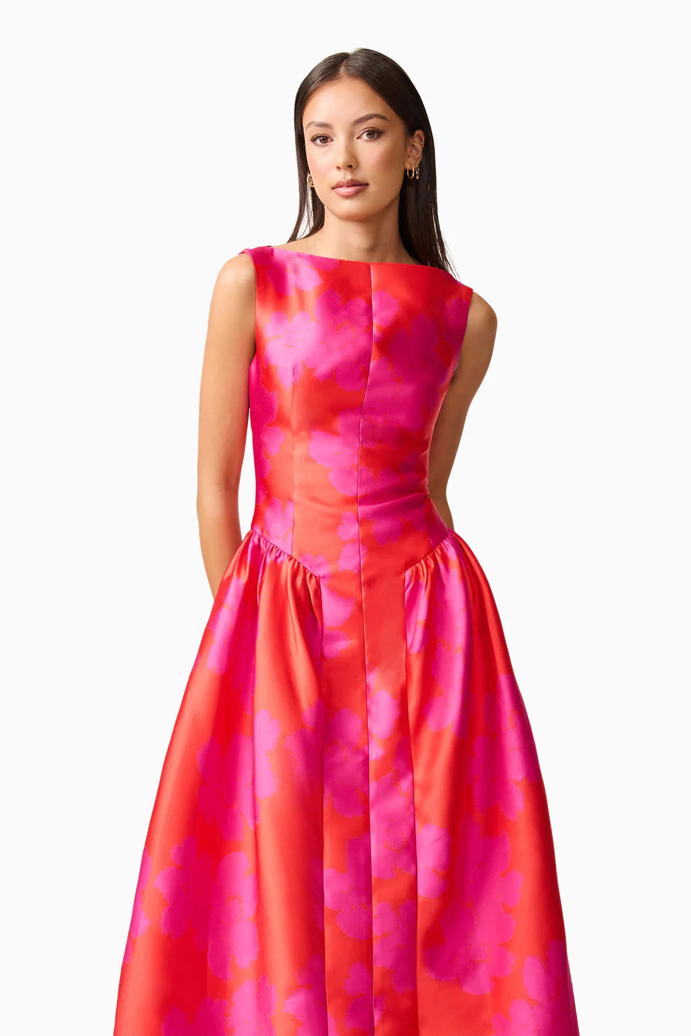 Elliat - Eloise A-Line Midi Dress in Pink & Red