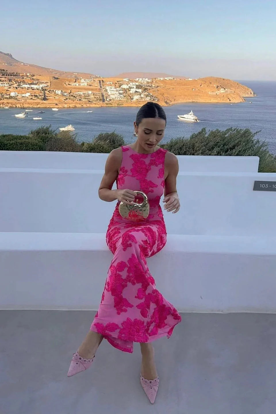 ZOE - Floral Embroidered Sleeveless Evening Maxi Dress