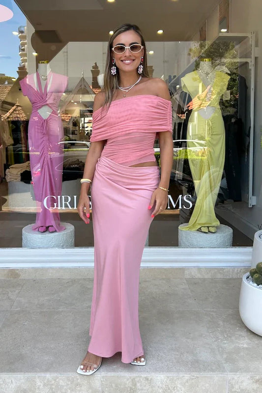 Benni - Nico Off Shoulder Maxi Dress - Candy Floss