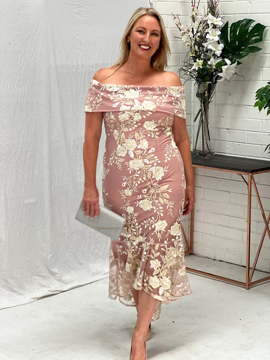 Dress: Harriet Blush Embroidered Evening Gown