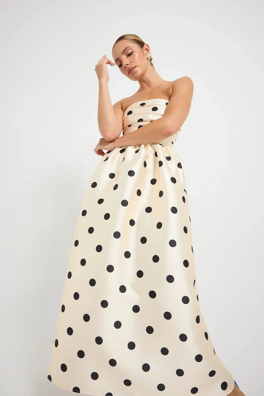 Pasduchas - Dottie Strapless Midi - Cream/Black