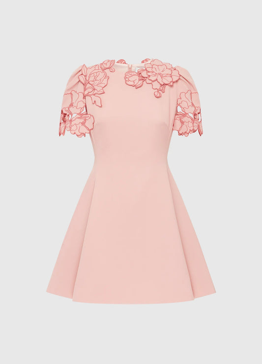 Leo Lin "Elyse" Appliqué Short Sleeve Mini Dress - Light Rose