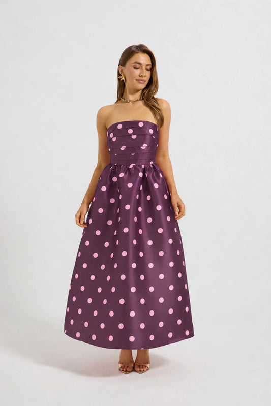 Pasduchas - Dottie Strapless Midi - Cherry/Pink