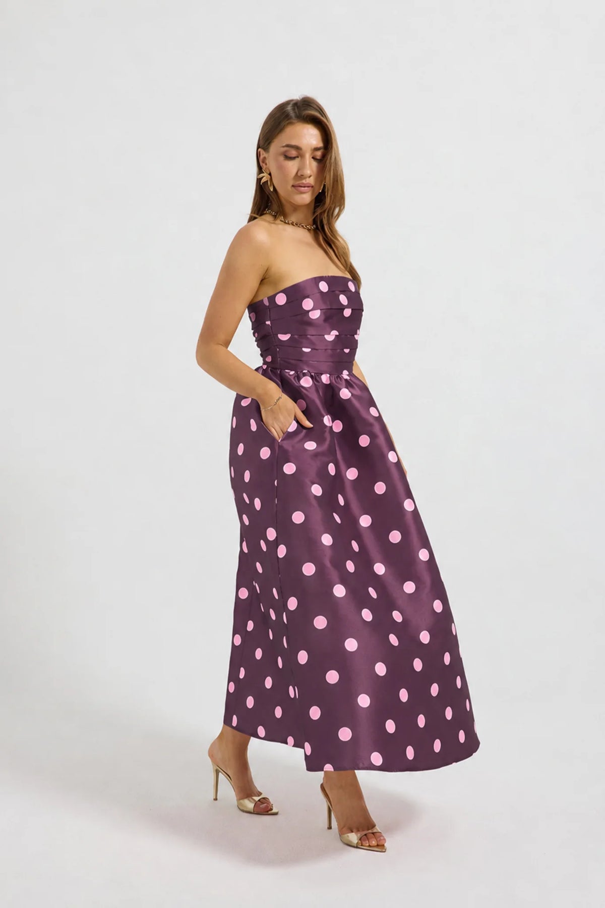 Pasduchas - Dottie Strapless Midi - Cherry/Pink