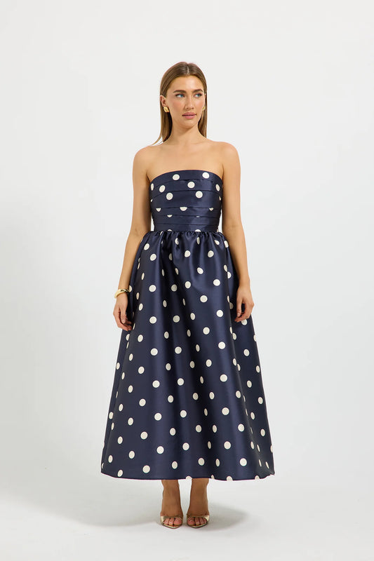 Pasduchas - Dottie Strapless Midi - Navy/Cream