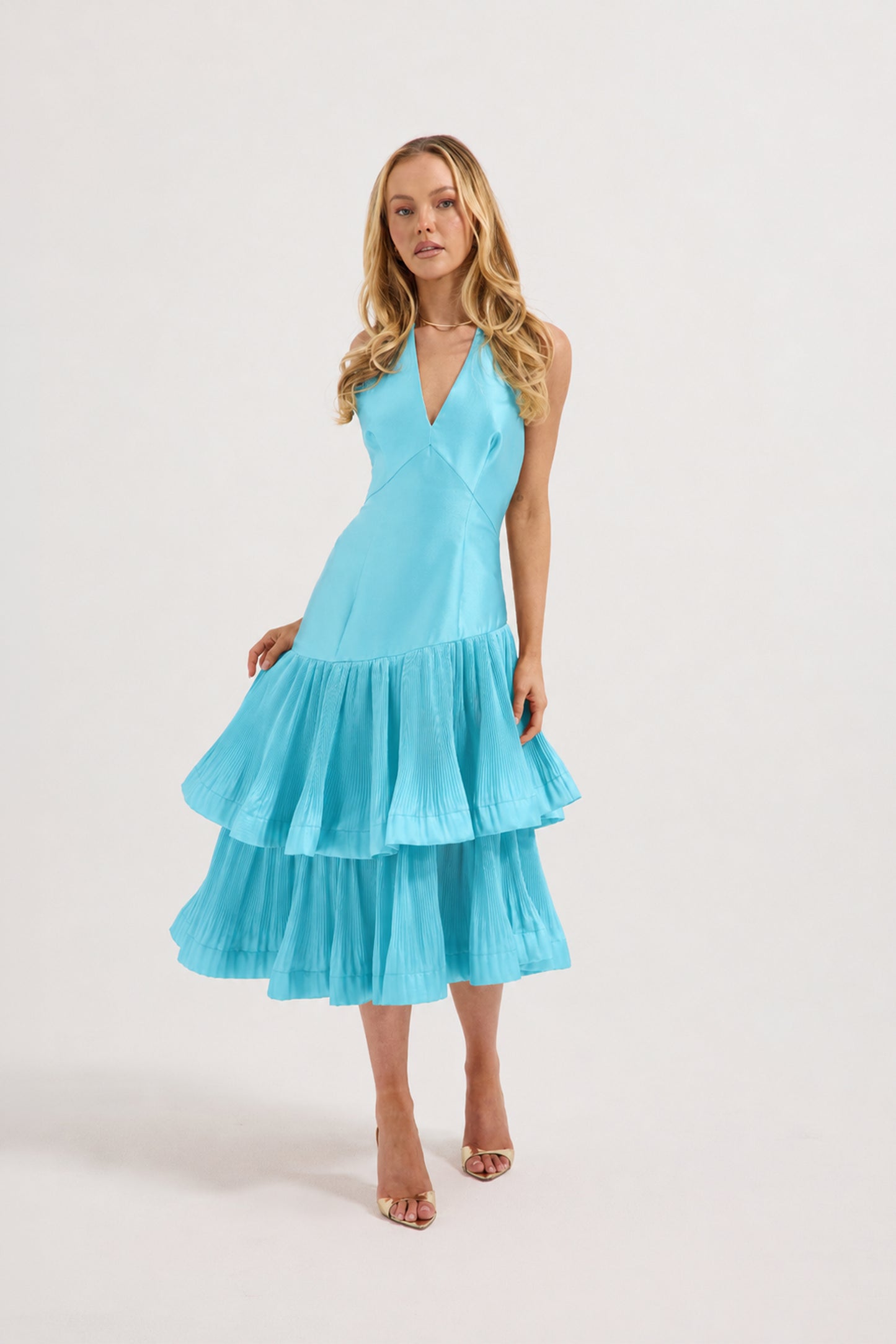 Pasduchas - Lennox Pleated Halter Midi - Teal