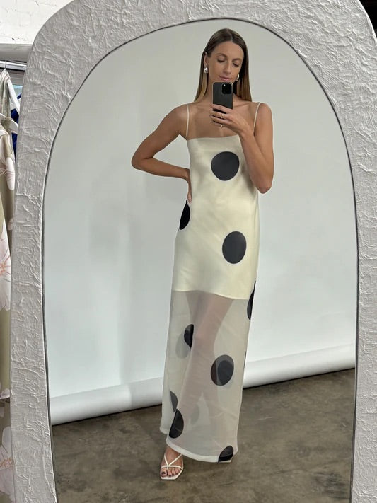 By Nicola - Mila Maxi Dress in Ivory Polka